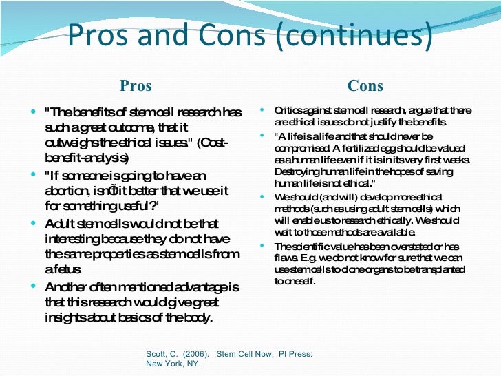 stem cell research pros and cons essay